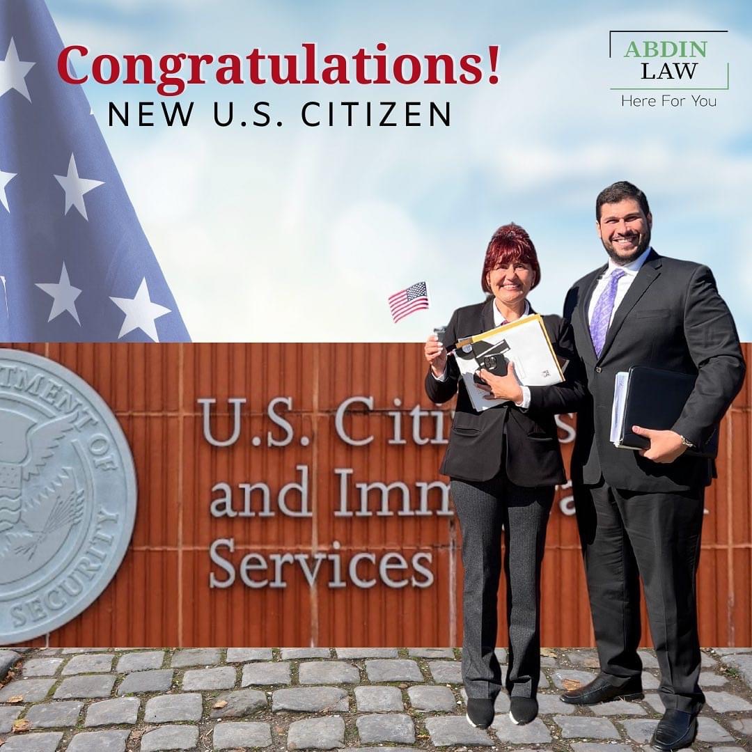 Yazen Abiiden with a client celebrating U.S. citizenship